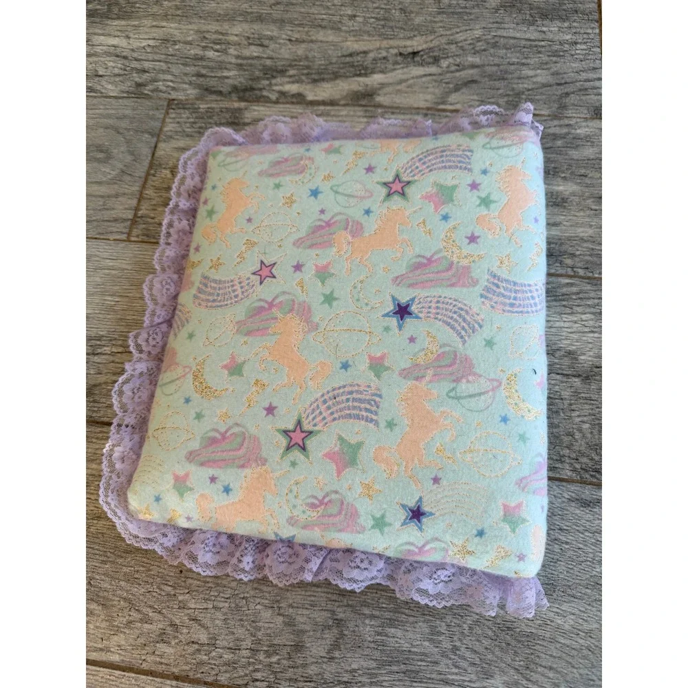 Handmade Photo Album Memory Book Unicorn 3 Ring Binder Fabric Lace Padded Baby